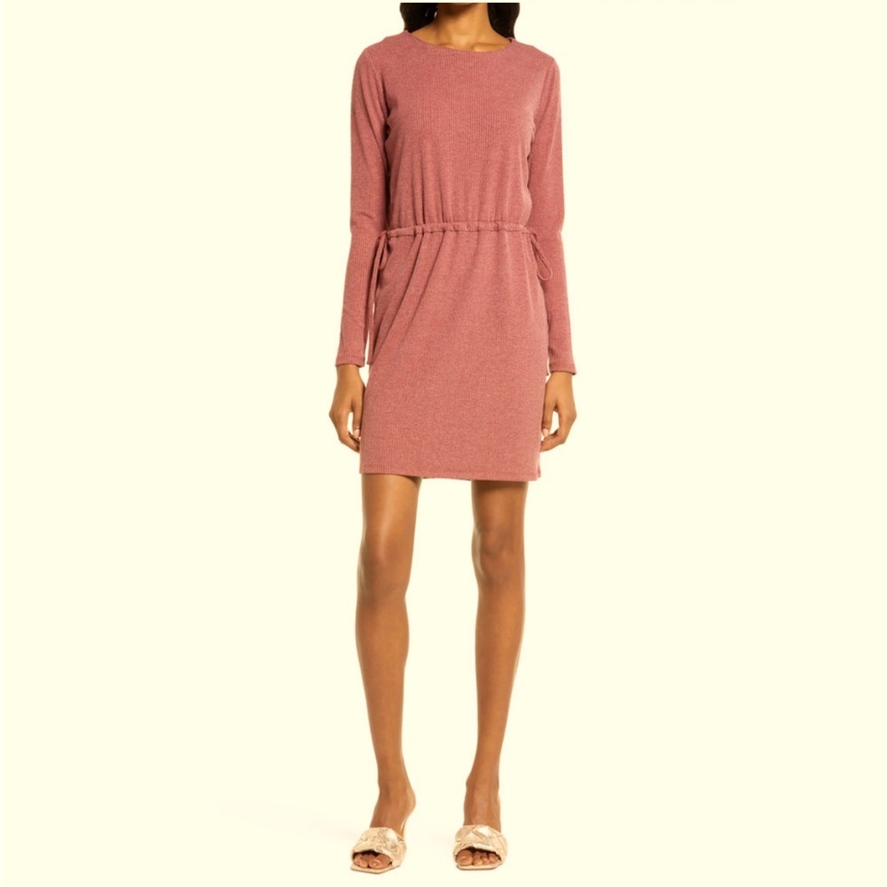 NEW Charles Henry Stretch Jersey Knit Midi Dress L Red Burgundy Long Sleeve Rib